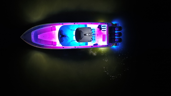 well-lit boat using LED strip lights